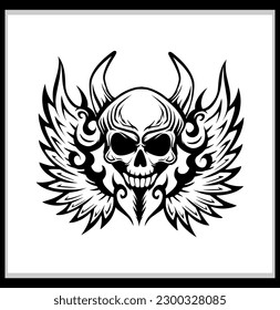 skull tribal tattoo with floral ornament