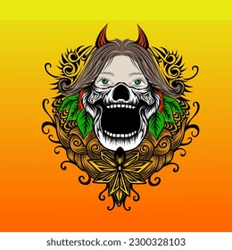skull tribal tattoo with floral ornament