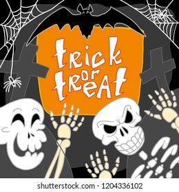 Skull trick of treat concept background. Hand drawn illustration of skull trick of treat vector concept background for web design