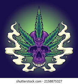 Skull Trippy Cannabis leaf Illustration