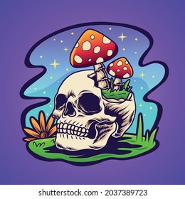 Skull Trippy Mushroom Vector Illustration