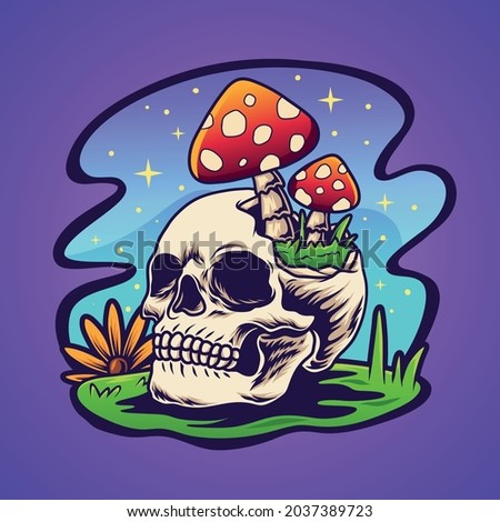 Skull trippy mushroom vector illustration