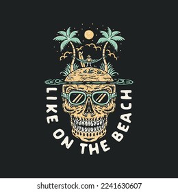 skull tropical graphic palm design relax illustration beach t shirt