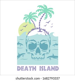 Skull with tropical palm typography, tee shirt graphics, vectors