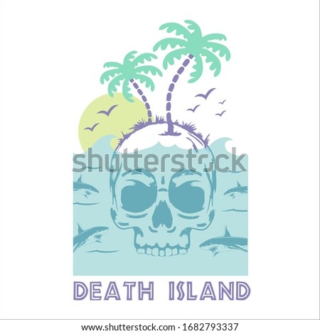 Skull with tropical palm typography, tee shirt graphics, vectors