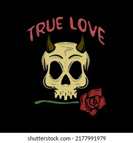 Skull true love illustration vector for tshirt jacket hoodie can be used for stickers etc