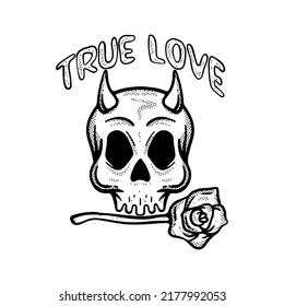 Skull true love illustration vector for tshirt jacket hoodie can be used for stickers etc
