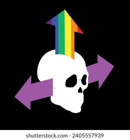 Skull t-shirt design with arrows in rainbow colors. Good illustration for gay pride.