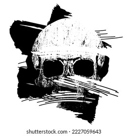 skull t-shirt design with paint stains on white background