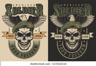 Skull t-shirt print concept witn eagle. Vector illustration