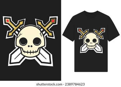 skull t-shirt vector design with two swords pirate emblem