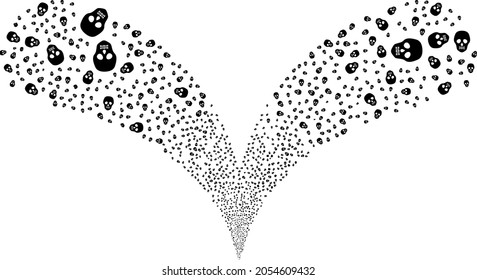 Skull twice fireworks fountain. Skull fireworks double fountain. Object fountain is created from random skull design elements as fireworks.