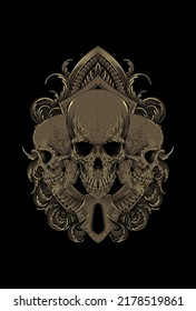 Skull twin with ornament artwork illustration