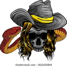 skull twisted by a snake with bones vector