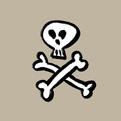 Skull with two bones. Vector grunge illustration. Gray background. Isolated object