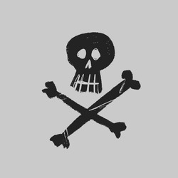 Skull with two bones. Vector grunge illustration. Gray background. Isolated object