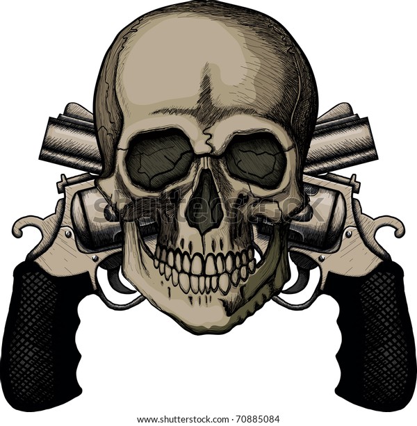 Skull Two Crossed Revolvers Stock Vector (Royalty Free) 70885084