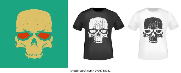 Skull typography for t-shirt stamp, tee print, applique, fashion symbol, badge, label clothing, jeans, and casual wear. Vector illustration.