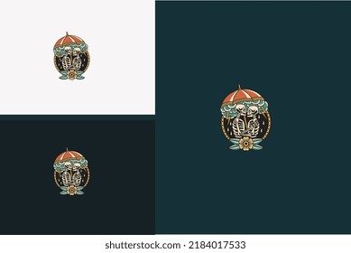 skull and umbrella vector illustration design