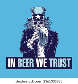 Skull Uncle Sam In Beer We Trust