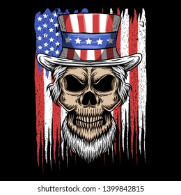 skull uncle sam usa flag vector illustration