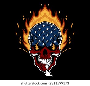 Skull with USA flag, fire effect