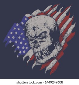 skull usa flag vector illustration for your company or brand