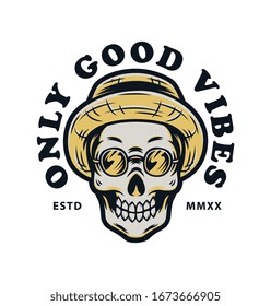 the skull uses a hat and glasses. vector illustration