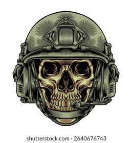 skull uses tactical military helmet with premium quality vector illustration	