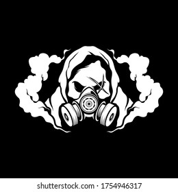 skull using a black and white gas mask vector