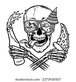 skull using glasses on the mountain