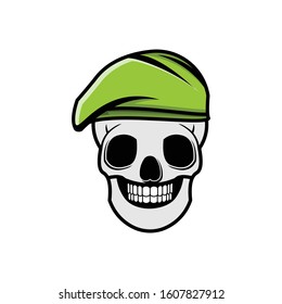 skull using military hat logo Ideas. Inspiration logo design. Template Vector Illustration. Isolated On White Background