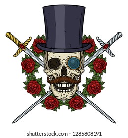 Skull. Valentine skull. The skull of the gentleman. Illustration for Valentine's day.