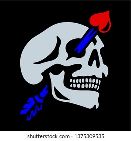Skull Valentine's day arrow black background