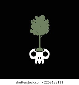 skull vase pots plant trees logo design vector