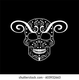 Skull vector Aries horoscope sign ornament 