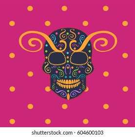 Skull vector Aries sign Horoscope with ornament details 