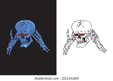 Skull Vector Art, Skeleton vector design, Skull illustration, Anxiety illustration, anxiety mood on, vector art, hoodie design, t shirt design vector