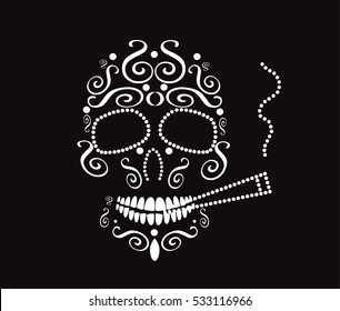 Skull vector background with cigarette for fashion design, patterns, tattoos