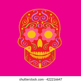 Skull vector background for fashion design, patterns, tattoos pink