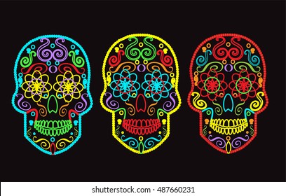 Skull vector background for fashion design, patterns, tattoos neon color