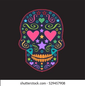 Skull vector background for fashion design, patterns, tattoos with heart eyes
