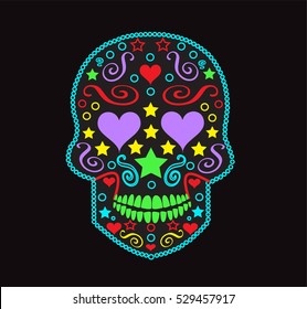 Skull vector background for fashion design, patterns, tattoos with heart eyes