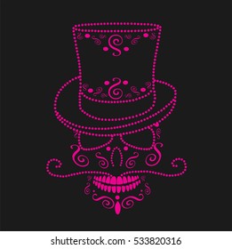 Skull vector background for fashion design, patterns, tattoos with cylinder hat