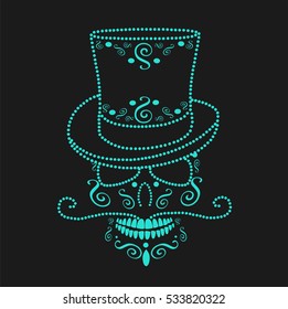 Skull vector background for fashion design, patterns, tattoos with cylinder hat