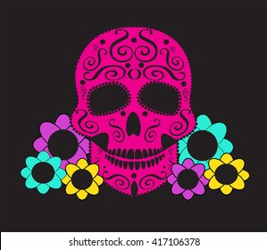 Skull vector background with flowers for fashion design, patterns, tattoos