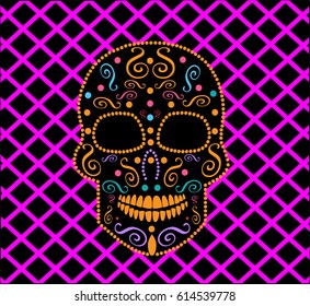 Skull vector background neon color ornament