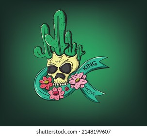 skull vector with cactus and flowers illustration. suitable to print on tee shirt and sticker
