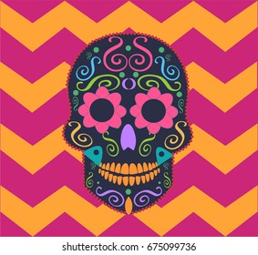 Skull vector candy with zig zag background 
