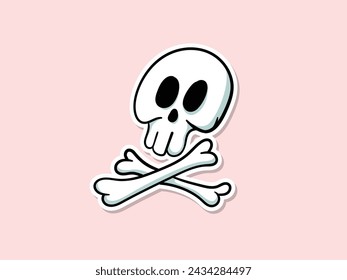 Skull vector cartoon hand drawn style sticker
